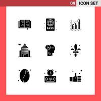 Set of 9 Modern UI Icons Symbols Signs for government administration graph trends marketing Editable Vector Design Elements