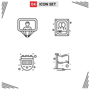 Pictogram Set of 4 Simple Filledline Flat Colors of user stop login night watch Editable Vector Design Elements