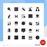 Modern Set of 25 Solid Glyphs and symbols such as video man carrot ship beach Editable Vector Design Elements