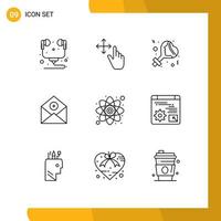 User Interface Pack of 9 Basic Outlines of atom email sign communication add Editable Vector Design Elements