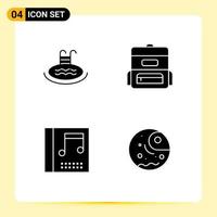 Mobile Interface Solid Glyph Set of 4 Pictograms of hotel music service schoolbag gas Editable Vector Design Elements