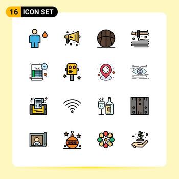 Mobile Interface Flat Color Filled Line Set of 16 Pictograms of schedule printing warning modeling game Editable Creative Vector Design Elements
