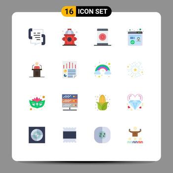 Set of 16 Modern UI Icons Symbols Signs for person browser seo engine marketing performance Editable Pack of Creative Vector Design Elements