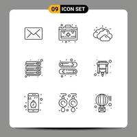 9 User Interface Outline Pack of modern Signs and Symbols of connector pin weather kids server Editable Vector Design Elements