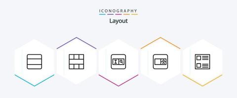 diseño de paquete de iconos de 25 líneas que incluye lista. caja. espacio de trabajo estructura alámbrica formulario vector