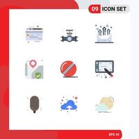 Set of 9 Modern UI Icons Symbols Signs for bowler ball arrow surveillance location Editable Vector Design Elements