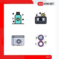 Mobile Interface Filledline Flat Color Set of 4 Pictograms of lotion video sun media app Editable Vector Design Elements