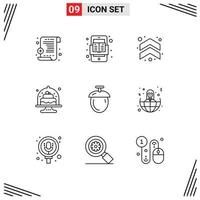 Modern Set of 9 Outlines and symbols such as seeds forest up dish cake Editable Vector Design Elements