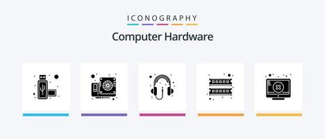 Computer Hardware Glyph 5 Icon Pack Including error. screen. computer. ram. device. Creative Icons Design vector