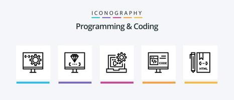 paquete de iconos de línea 5 de programación y codificación que incluye codificación. C. desarrollar. programación. desarrollar. diseño de iconos creativos vector