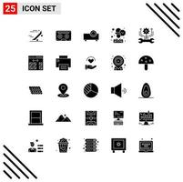 Set of 25 Modern UI Icons Symbols Signs for control time music office projector Editable Vector Design Elements