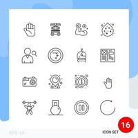 Group of 16 Modern Outlines Set for finance user medical search water Editable Vector Design Elements