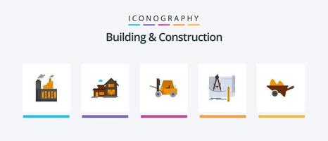 Building And Construction Flat 5 Icon Pack Including paper. blue print. appartment. architecture. transport. Creative Icons Design vector