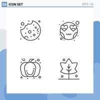 Pictogram Set of 4 Simple Filledline Flat Colors of cake food emot smiley leaf Editable Vector Design Elements