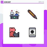 4 Thematic Vector Filledline Flat Colors and Editable Symbols of chat puzzle game working pencil book Editable Vector Design Elements