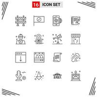 16 User Interface Outline Pack of modern Signs and Symbols of eight business globe building write Editable Vector Design Elements