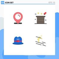 Group of 4 Flat Icons Signs and Symbols for location hat shopping magical american Editable Vector Design Elements
