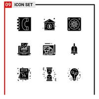 Pack of 9 creative Solid Glyphs of building architecture cooler computer sales Editable Vector Design Elements