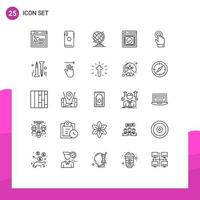 Modern Set of 25 Lines Pictograph of toch web camera success message Editable Vector Design Elements