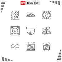 Outline Pack of 9 Universal Symbols of roof technology tree hard disk devices Editable Vector Design Elements