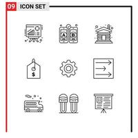 9 Universal Outlines Set for Web and Mobile Applications wheel general wood basic product Editable Vector Design Elements