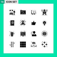 Solid Glyph Pack of 16 Universal Symbols of cover passport instruments toy robot Editable Vector Design Elements