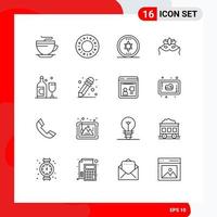 Set of 16 Modern UI Icons Symbols Signs for pencil glass halloween bottle venetian Editable Vector Design Elements