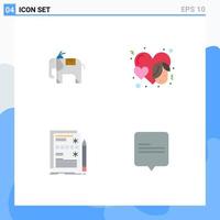 Set of 4 Vector Flat Icons on Grid for elephant hardware women component chat Editable Vector Design Elements