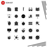 25 Universal Solid Glyph Signs Symbols of up dollar pen cinema movie Editable Vector Design Elements