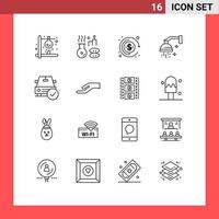 Set of 16 Vector Outlines on Grid for car relaxation treatment cosmetics bathroom Editable Vector Design Elements