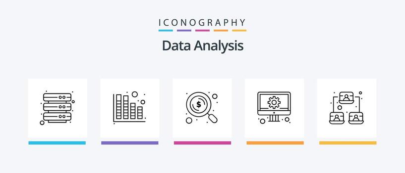 paquete de iconos de la línea 5 de análisis de datos, incluido el desarrollo. css. red en la nube. entorno. engranaje. diseño de iconos creativos vector