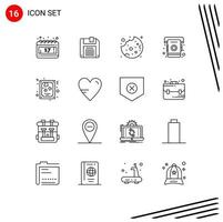 Set of 16 Commercial Outlines pack for heart love food heart list Editable Vector Design Elements