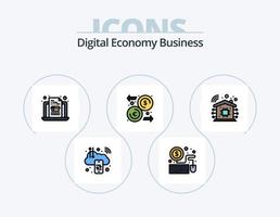 línea de negocio de economía digital lleno de icono paquete 5 diseño de icono. . base de datos. Finanzas. digital. economía vector