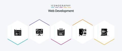 paquete de iconos de 25 glifos de desarrollo web que incluye idioma. página. diseño. desarrollo. navegador vector