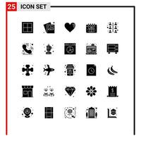 Pack of 25 Modern Solid Glyphs Signs and Symbols for Web Print Media such as relationship box heart calendar report Editable Vector Design Elements