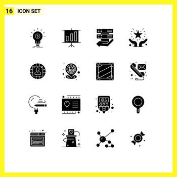 Modern Set of 16 Solid Glyphs and symbols such as manager hands support data giving care Editable Vector Design Elements