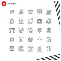 Set of 25 Vector Lines on Grid for tea coffee cancer sign cafe security Editable Vector Design Elements