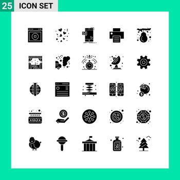 Group of 25 Solid Glyphs Signs and Symbols for printing printer valentines message instant Editable Vector Design Elements