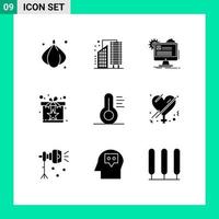 Group of 9 Modern Solid Glyphs Set for surprise reward account present update Editable Vector Design Elements