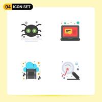 conjunto moderno de 4 iconos y símbolos planos, como elementos de diseño de vectores editables de película de computadora de araña de nube de halloween