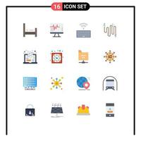 Mobile Interface Flat Color Set of 16 Pictograms of learn computer hardware communication cable Editable Pack of Creative Vector Design Elements