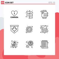 User Interface Pack of 9 Basic Outlines of settings productivity touch sign leaf Editable Vector Design Elements