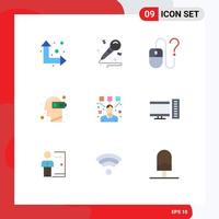 9 User Interface Flat Color Pack of modern Signs and Symbols of designing mental contact low battery Editable Vector Design Elements