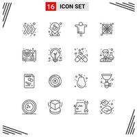 Group of 16 Modern Outlines Set for game steering agriculture fan computer Editable Vector Design Elements