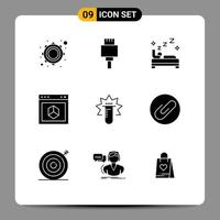 Set of 9 Vector Solid Glyphs on Grid for test site bedroom internet browser Editable Vector Design Elements