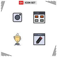 4 Creative Icons Modern Signs and Symbols of camera competitive social interface edge Editable Vector Design Elements