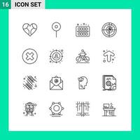 16 Universal Outlines Set for Web and Mobile Applications delete technology office signaling area Editable Vector Design Elements