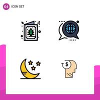 Group of 4 Filledline Flat Colors Signs and Symbols for tree moon invitation forum weather Editable Vector Design Elements
