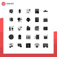 User Interface Pack of 25 Basic Solid Glyphs of nature game bulb fun setting Editable Vector Design Elements