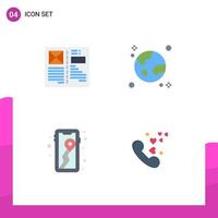 Group of 4 Modern Flat Icons Set for blog planet grid earth location Editable Vector Design Elements